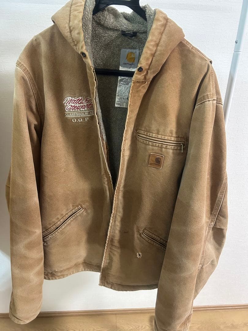 す*ぎ様 カーハート 刺繍ロゴ アクティブパーカー 革タグ ダック地 裏ボア