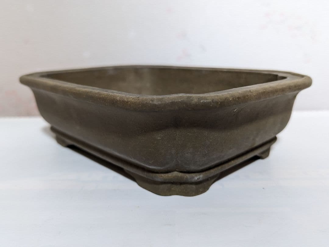 ♦中国？宜興窯 梨地 隅切り長方形ミニ盆栽鉢 小品盆栽鉢 古美術品 骨董品