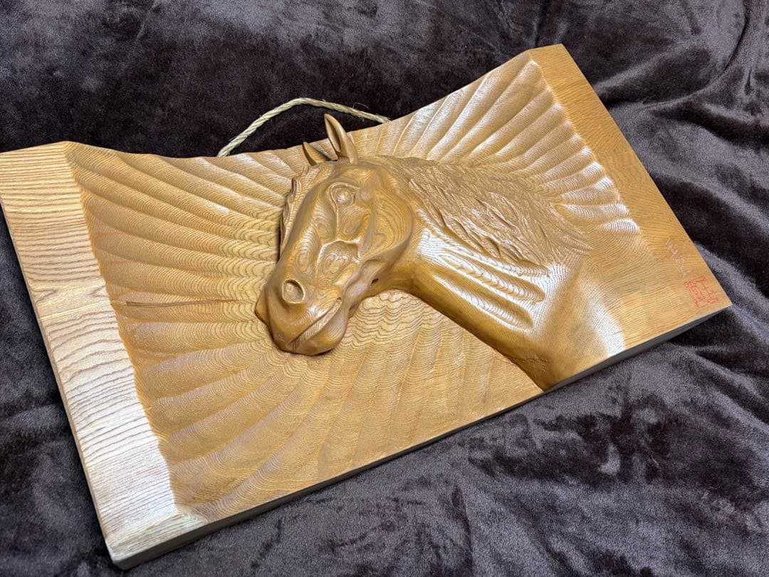 【玉堂作】木彫 馬 彫刻