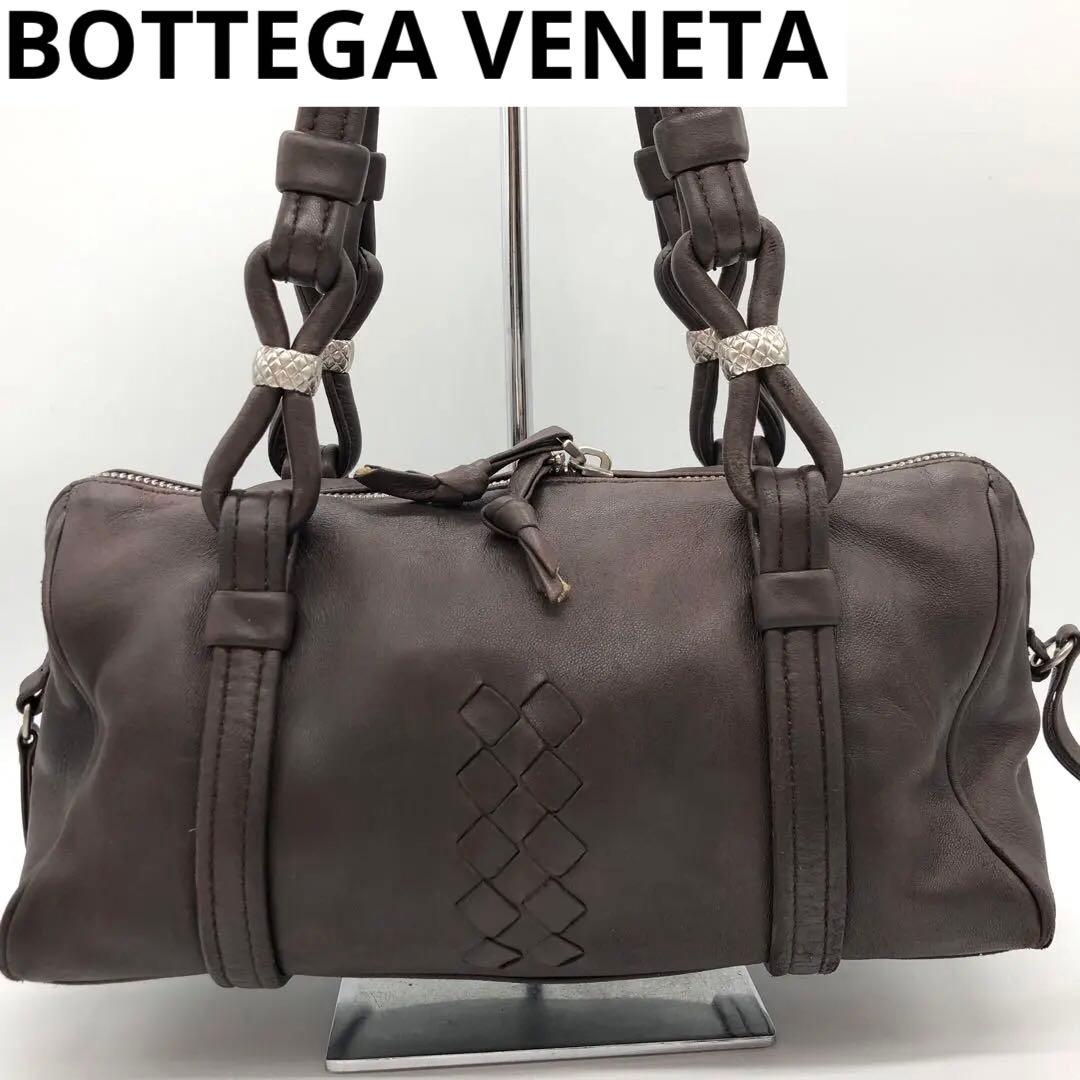 ボッテガヴェネタ　ミニボストンバッグ ダークブラウン イントレチャート