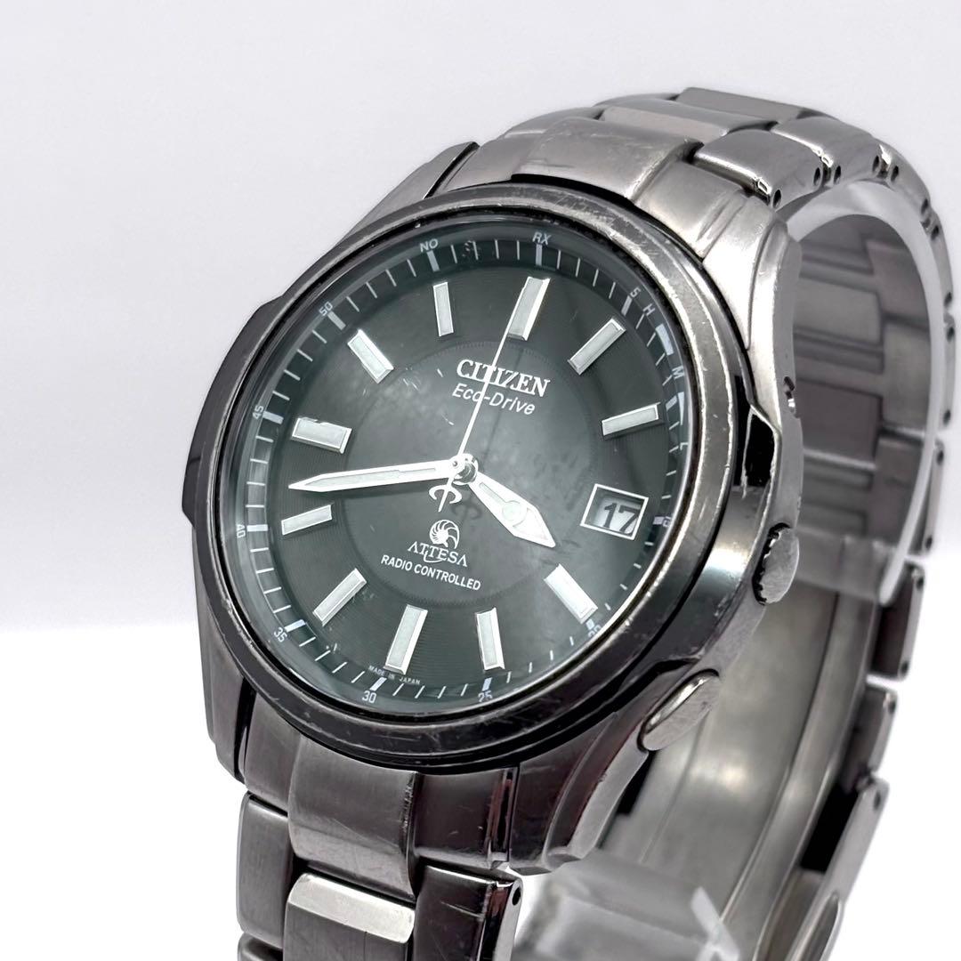 CITIZEN アテッサ 電波ソーラー チタン 黒 メンズ 腕時計 稼働品