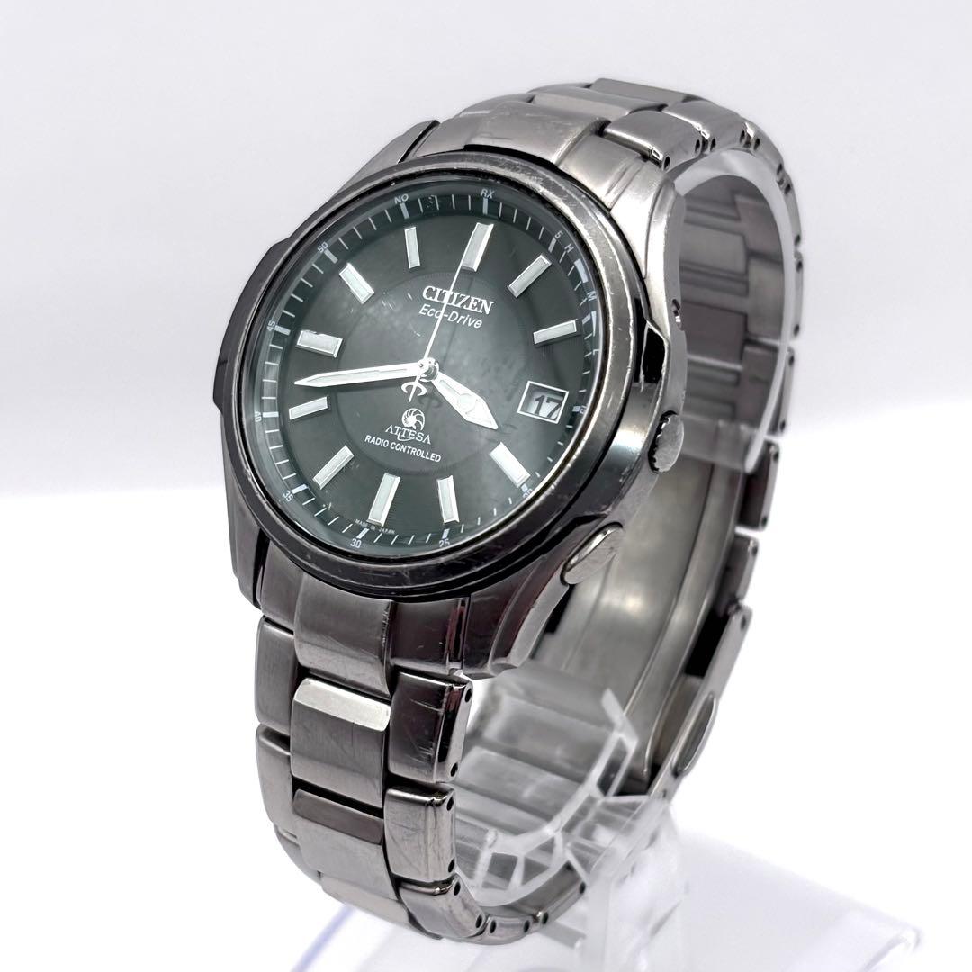 CITIZEN アテッサ 電波ソーラー チタン 黒 メンズ 腕時計 稼働品