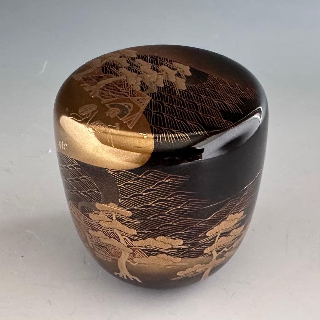 茶道具　塩釜蒔絵　大棗　内銀地　細川司光　共箱　漆芸　薄茶器　山中塗　茶会