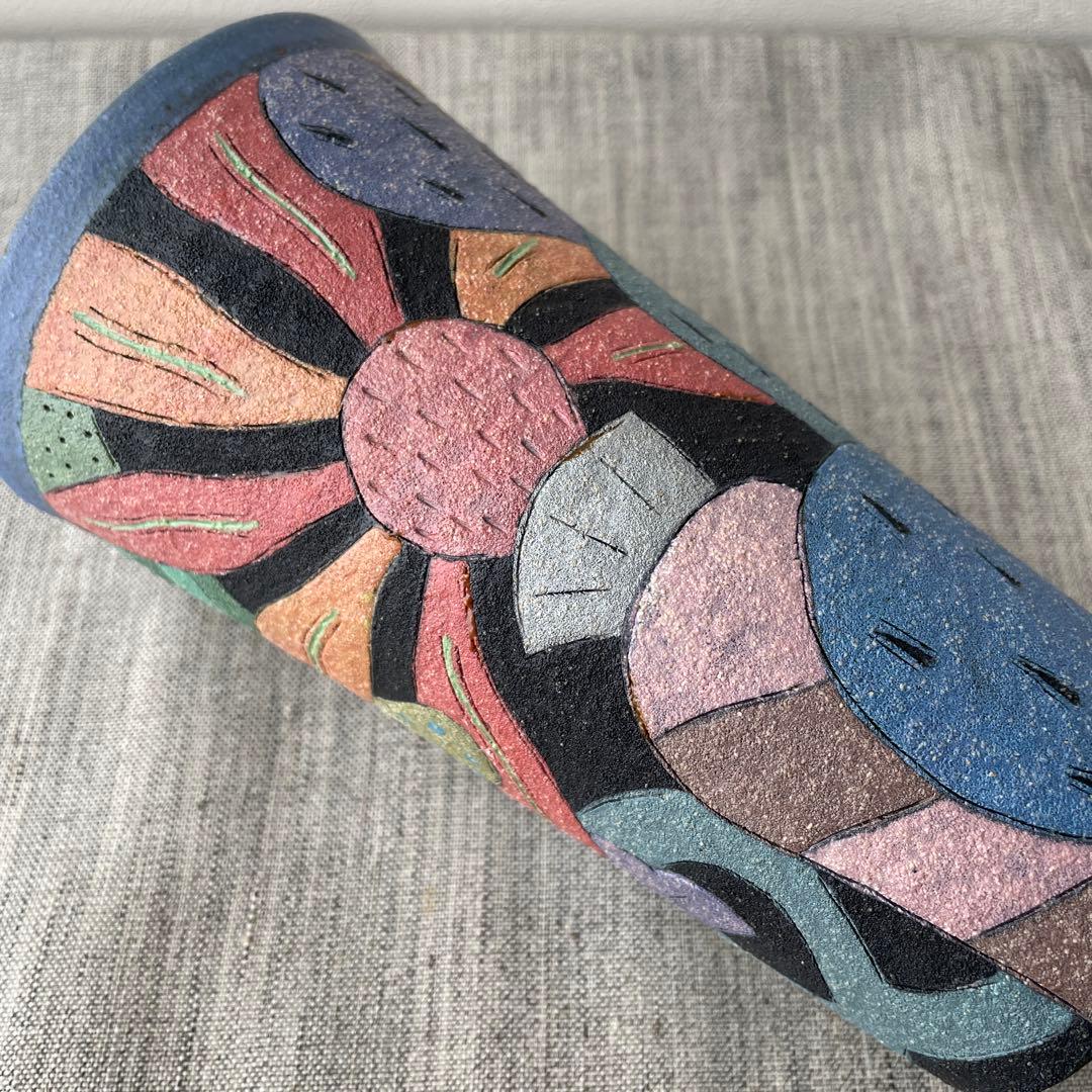 作家　陶芸家　志村観行　タンブラー　ビアカップ　背の高いコップ　手描き　手彫り