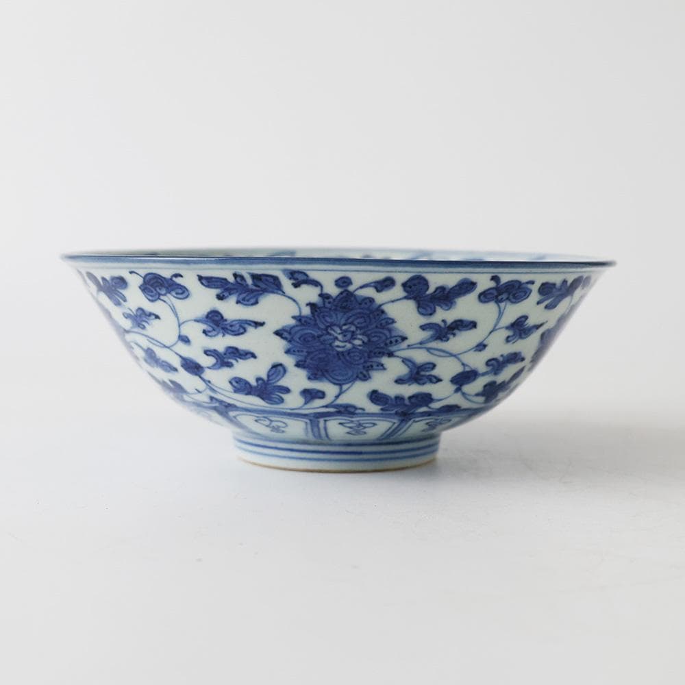 幕末〜明治時代 成化年製 染付（そめつけ）南京写 唐草文 中鉢 古伊万里 有田焼