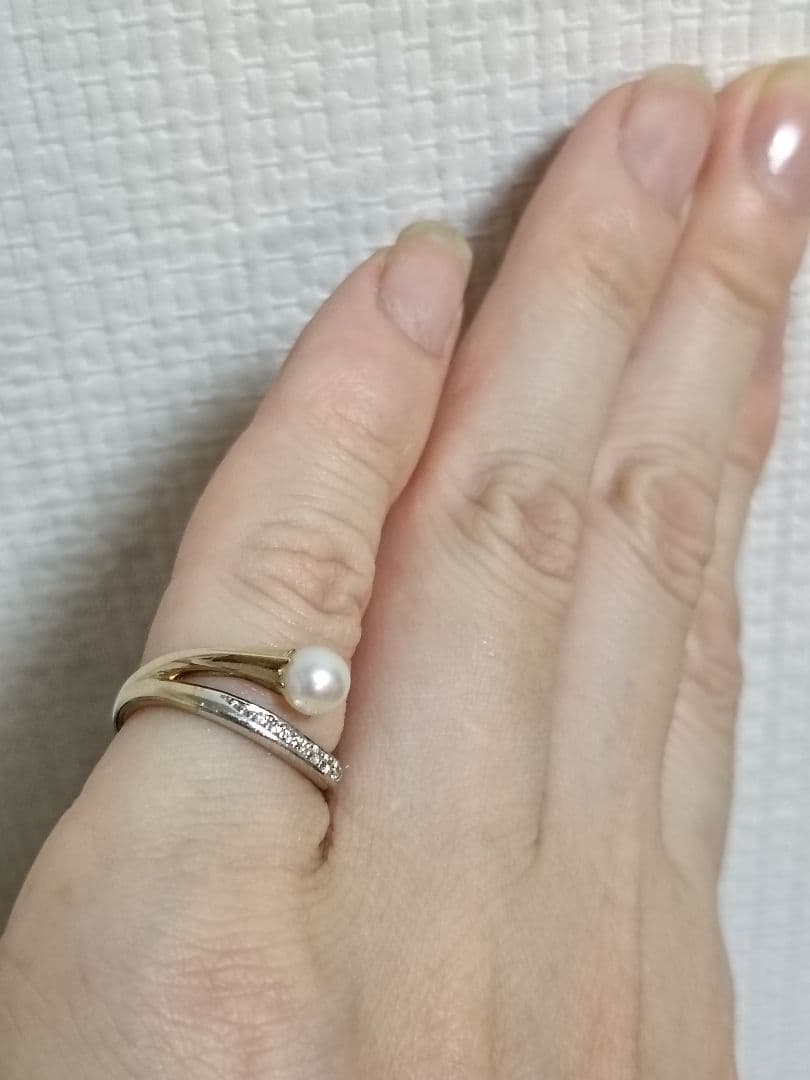 サボちゃん◇フェスタリア　淡水パールとダイヤモンドのピンキーリング