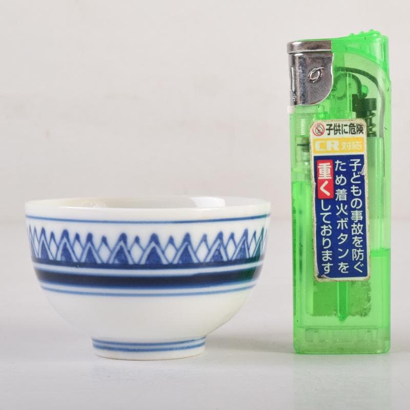 煎茶道具　賣茶好　染付　雁木文　茶碗　五客　共箱　V　7899