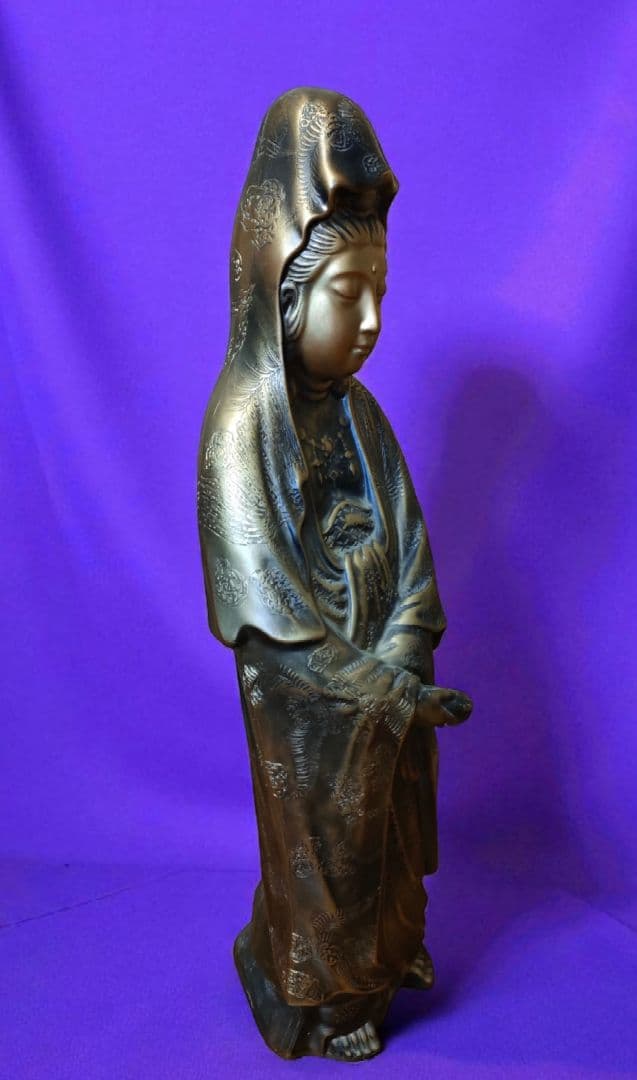 【鶯玉作】観音菩薩 仏像 古美術 非鉄 金属工芸 彫刻 観音像