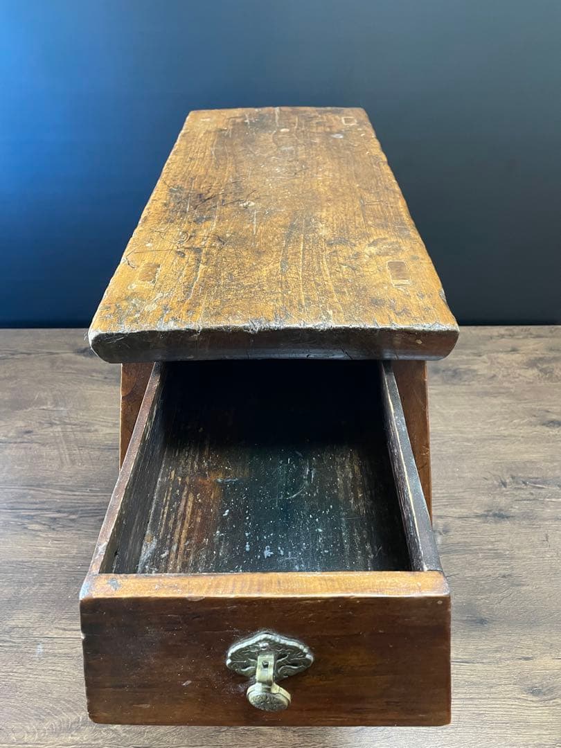 アンティーク 無垢材 引出し付　スツール　ベンチ　花台