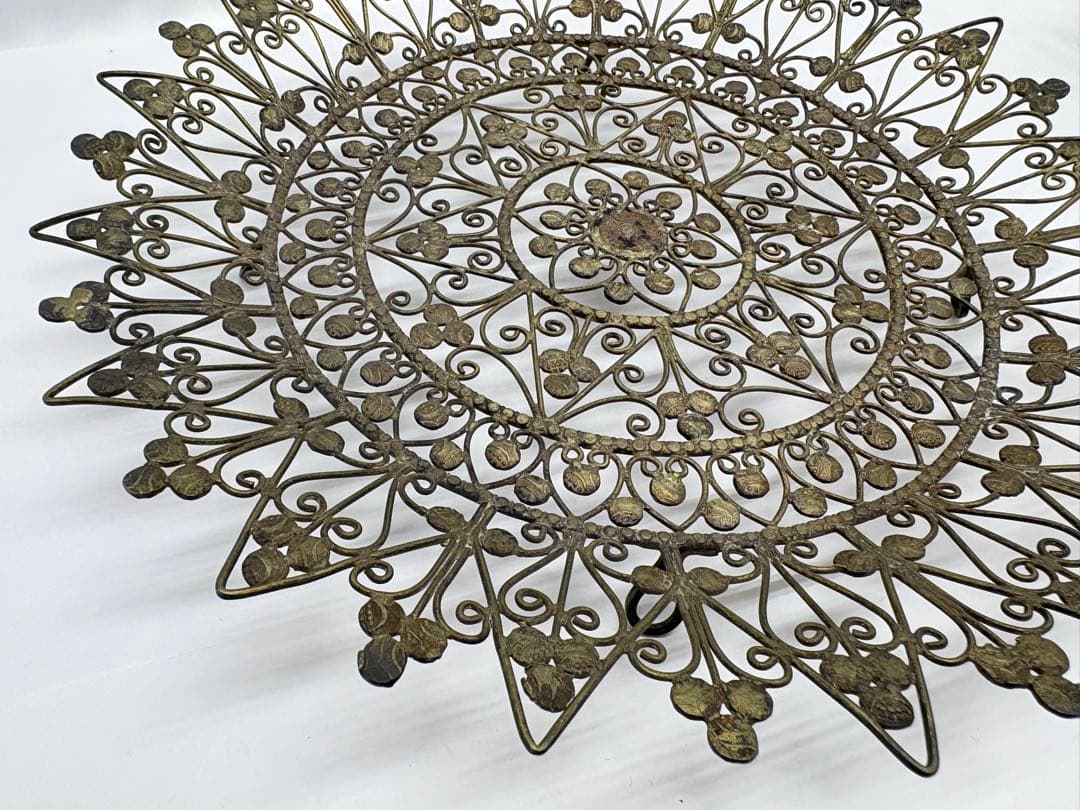 インド ファナム トラヴァンコール  フィリグリー 銀製 脚付き皿