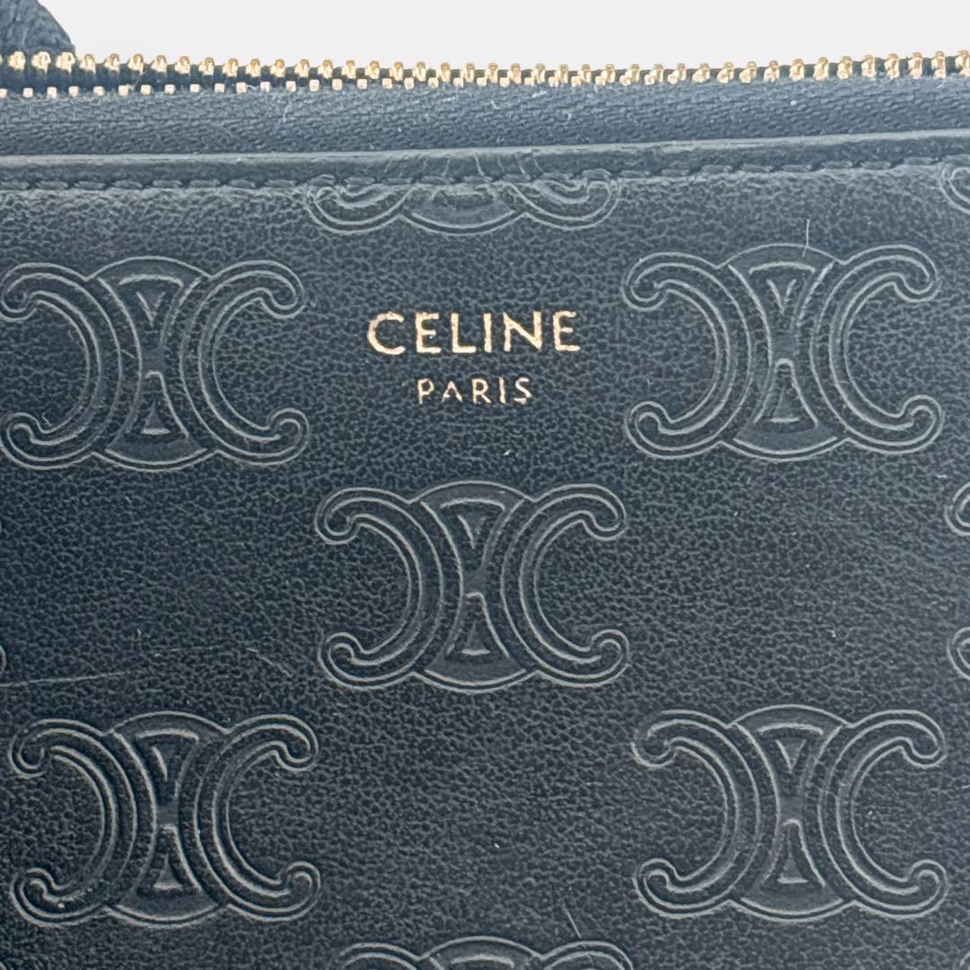 極美品 セリーヌ トリオンフ　フック付き ケース　総柄　ブラック レザー