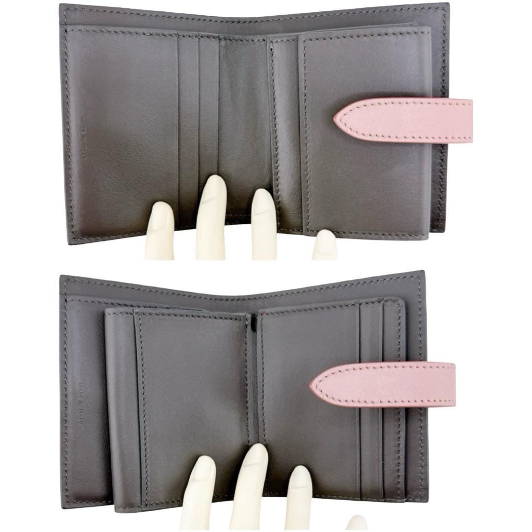 現行　美品　セリーヌ スモールストラップウォレット レザー グレー ピンク