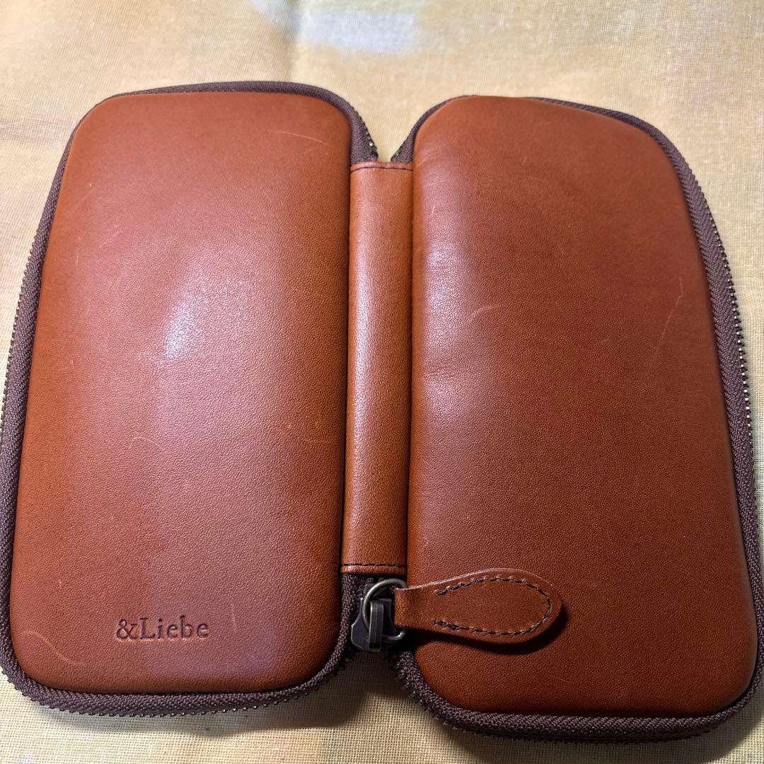 &Liebe 皮革3本差しペンケース ブラウン