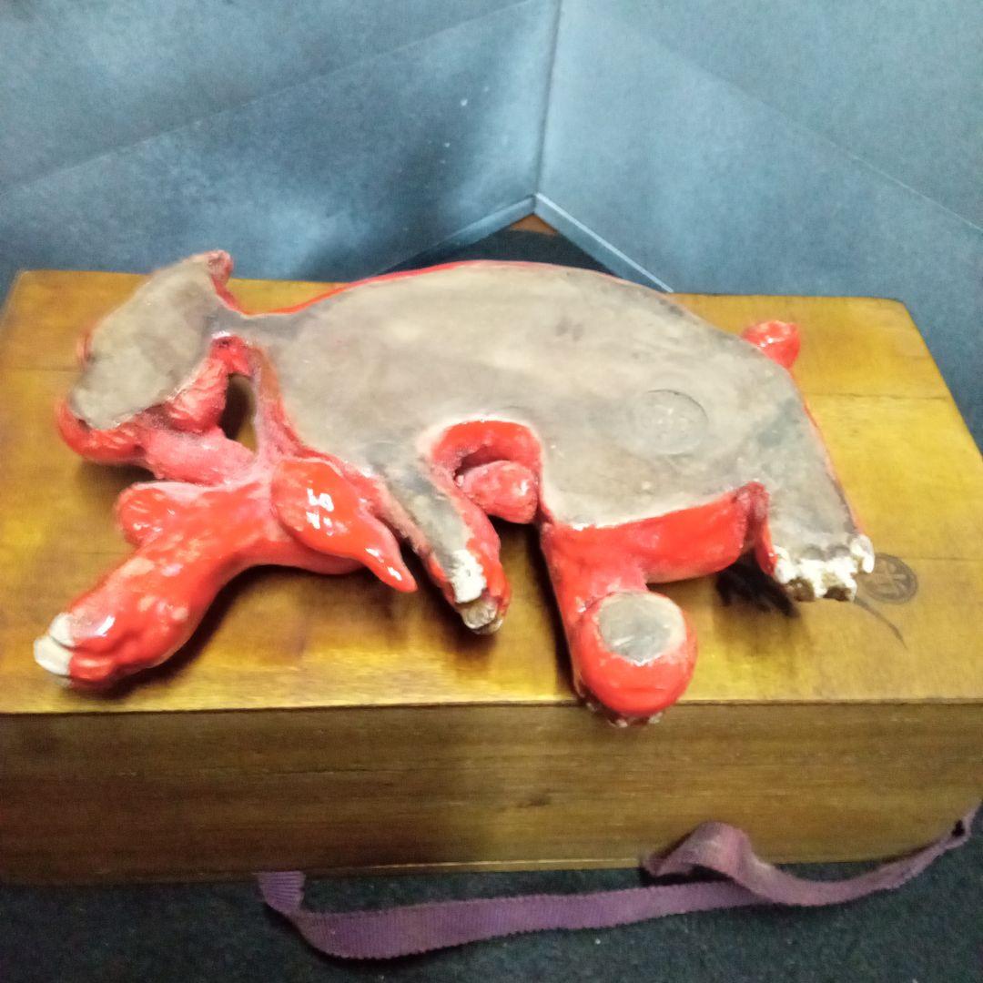 獅子赤香炉、楽家十二代弘入造、サイズ、約、高10センチ.横１９センチ、