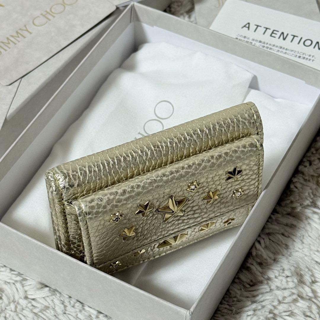 ⭐️新品未使用⭐️　ジミーチュウ　NEMO　スタースタッズ　三つ折り財布　ゴールド