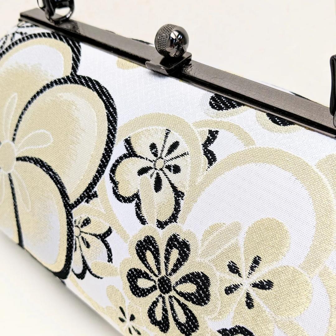 和装 草履バッグセット 帯地 梅 桜 白×黒 3枚芯 フリーサイズ k15-7