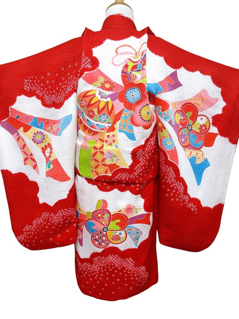 人気の総絞り被布♡七五三　3歳　フルセット　一式　赤系　正絹セット