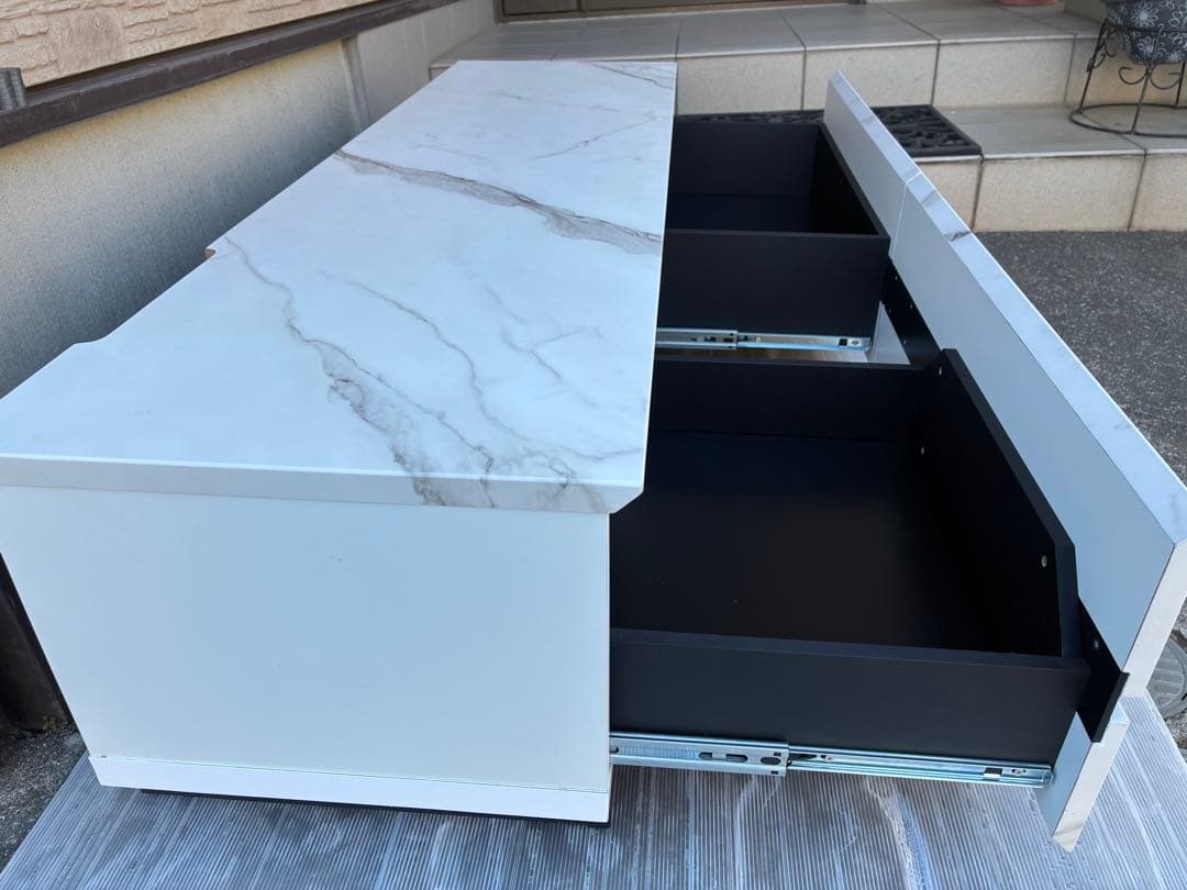 ✳️【美品中古】大理石調TVボード ⚫︎TV台 1年程使用⚫︎引き出し左右2つ