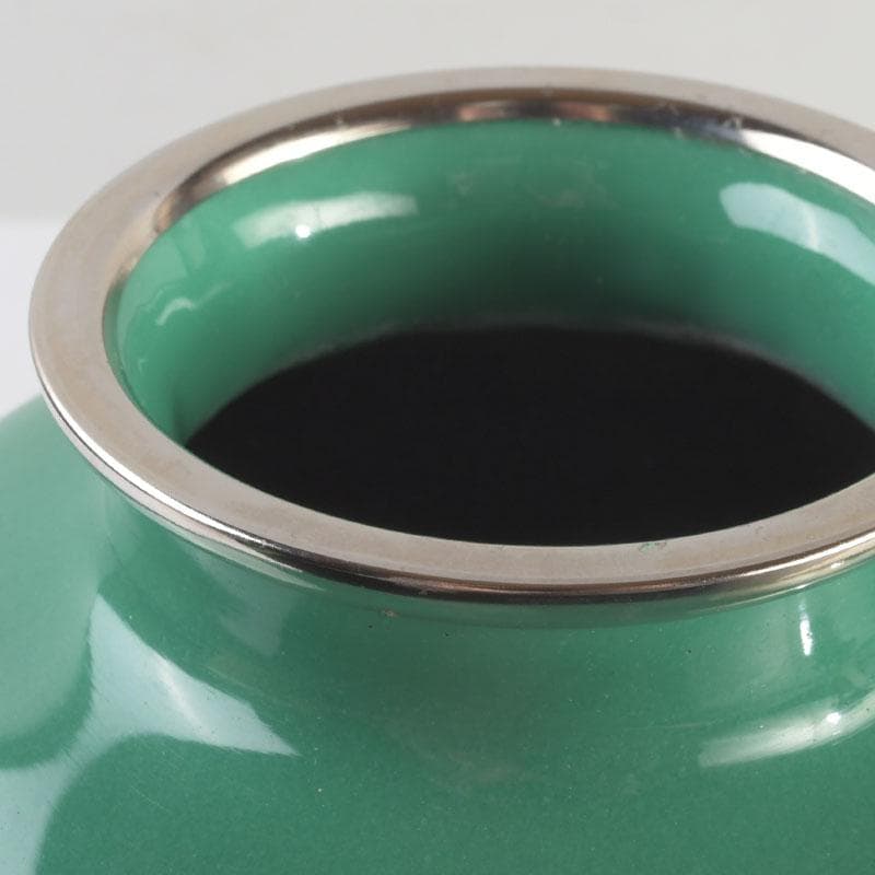 七宝焼　安井幸晴作　牡丹文　花瓶　唐木台付　共箱　V　9556