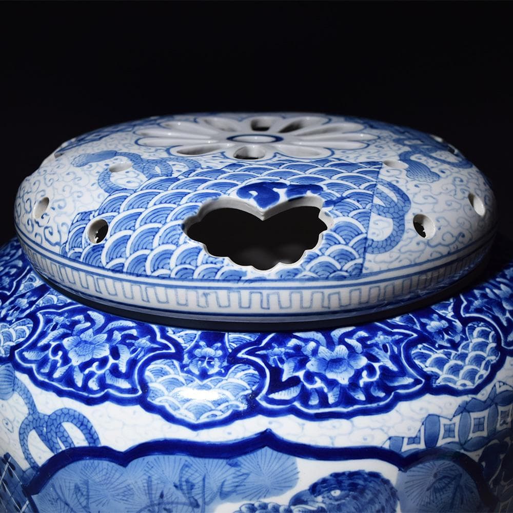 有田焼 染付 地紋松鷹文窓絵 大香炉 香炉 アロマ 骨董 古美術 アンティーク