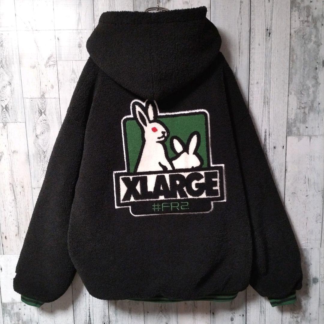 h63【希少XL】FR2×XLARGE　背面パイルロゴ　ハーフジップボアパーカー