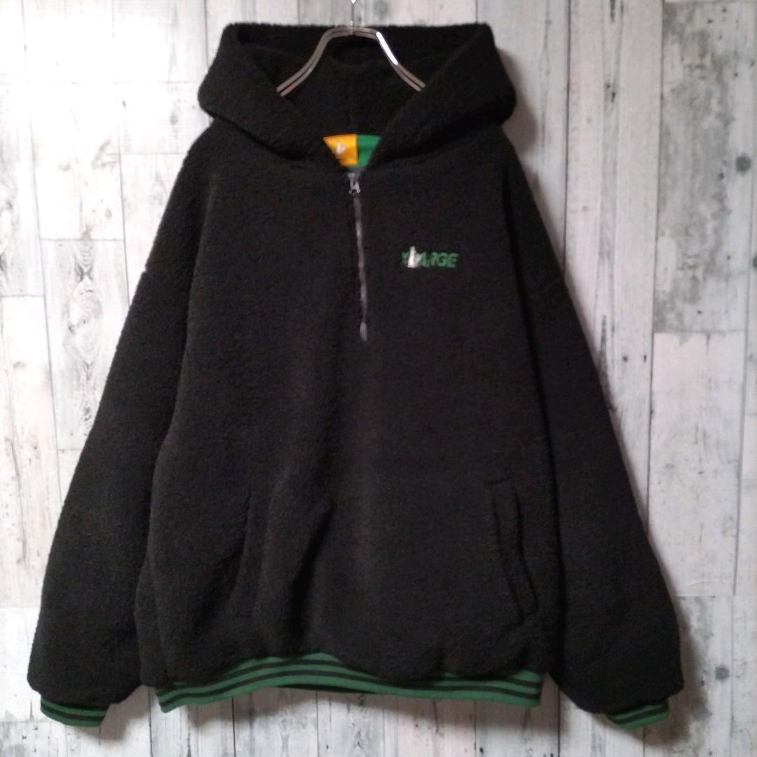 h63【希少XL】FR2×XLARGE　背面パイルロゴ　ハーフジップボアパーカー