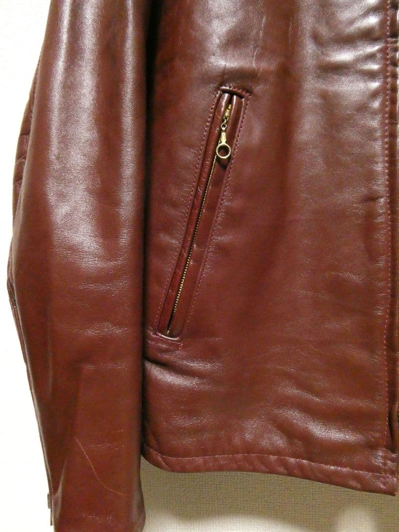 激レアカラーレッドブラウン！真鍮TALONジップ！シングルレザーライダース赤茶