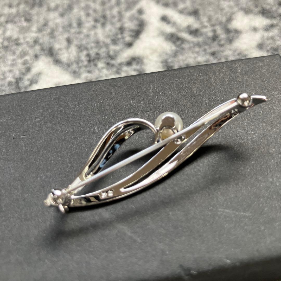 ミキモト　シルバー パール ブローチ 流線型