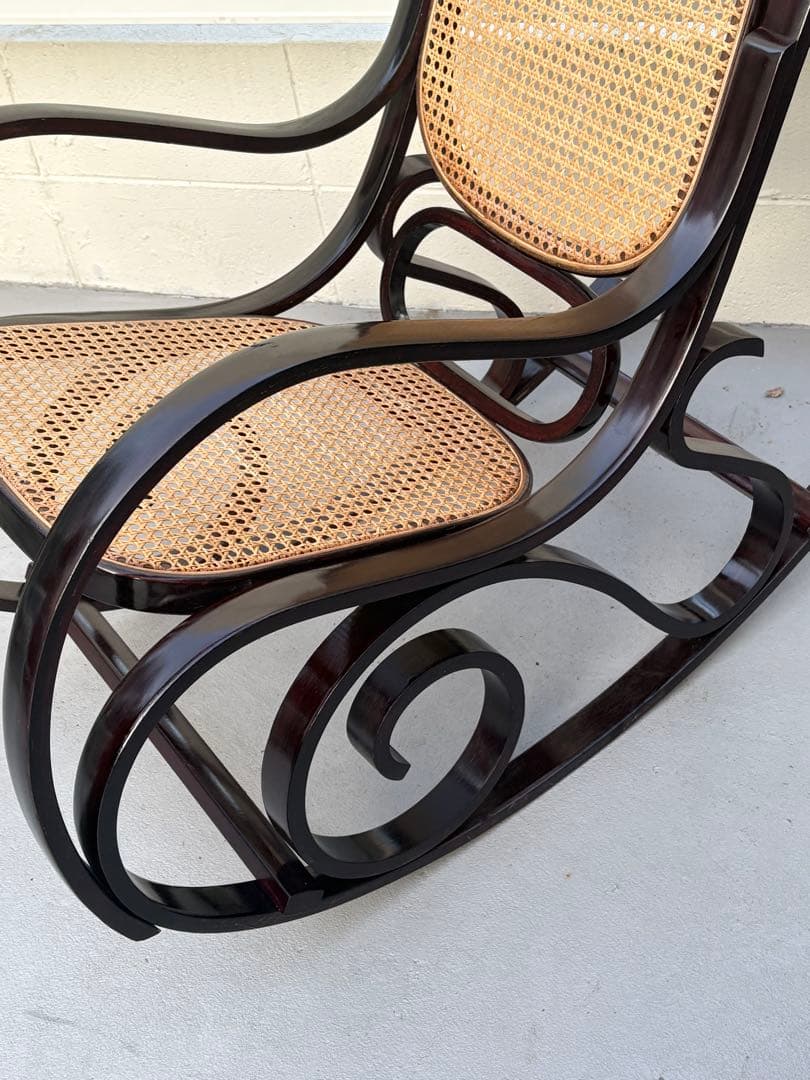 最後新品未使用　ラタン　ロッキングチェア　昭和レトロ　ミッドセンチュリー　曲げ木