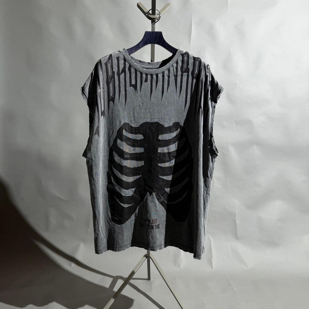 DANKE SCHON ボーンプリントデストロイノースリーブカットソー M