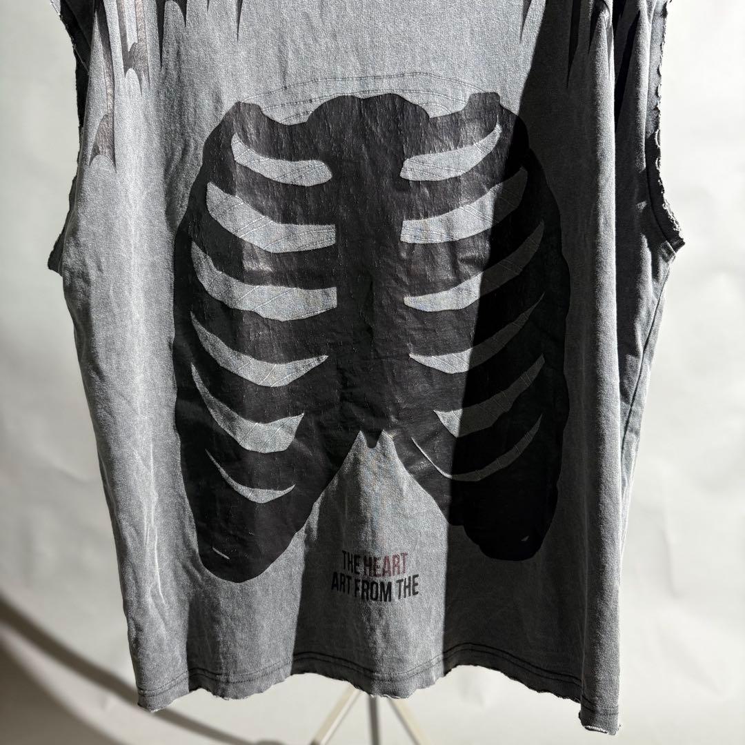 DANKE SCHON ボーンプリントデストロイノースリーブカットソー M