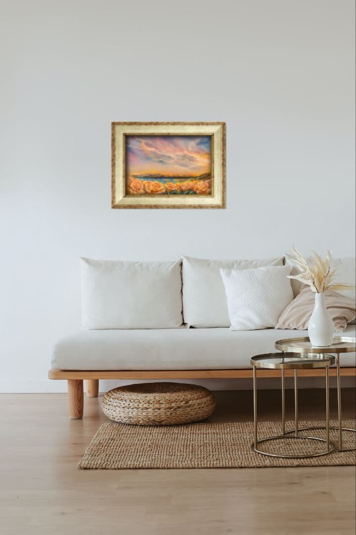 風景画　油絵風景画　一点物真筆painterTMK 朝焼け空　夕焼け空　薔薇絵画