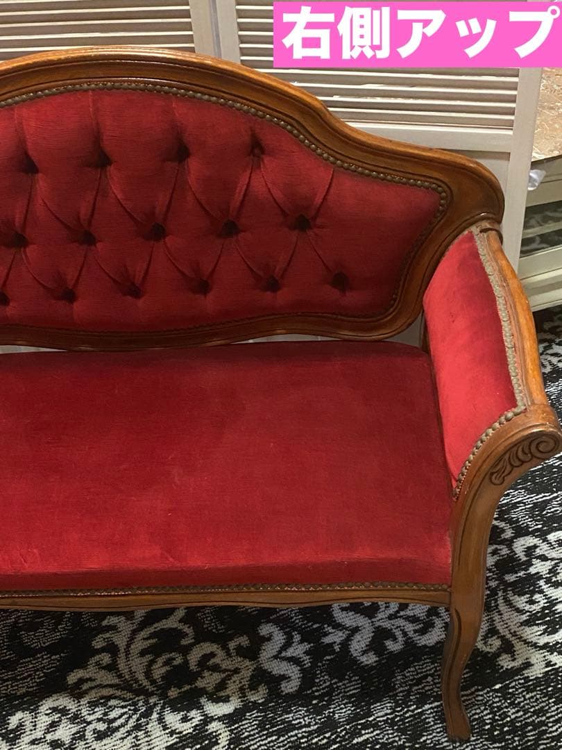 希少♦️猫脚♦️巻肘♦️彫刻♦️鋲打♦️チェスターフィールド アンティークソファ♦️美品♦️赤