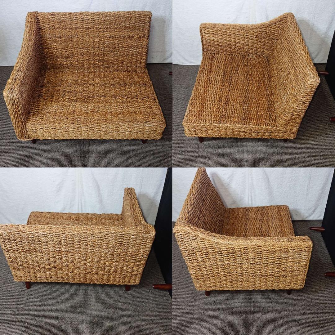 籐製　꧁籐家具꧂　大型ソファー　アジアン　　クッション付　アンティーク レトロ
