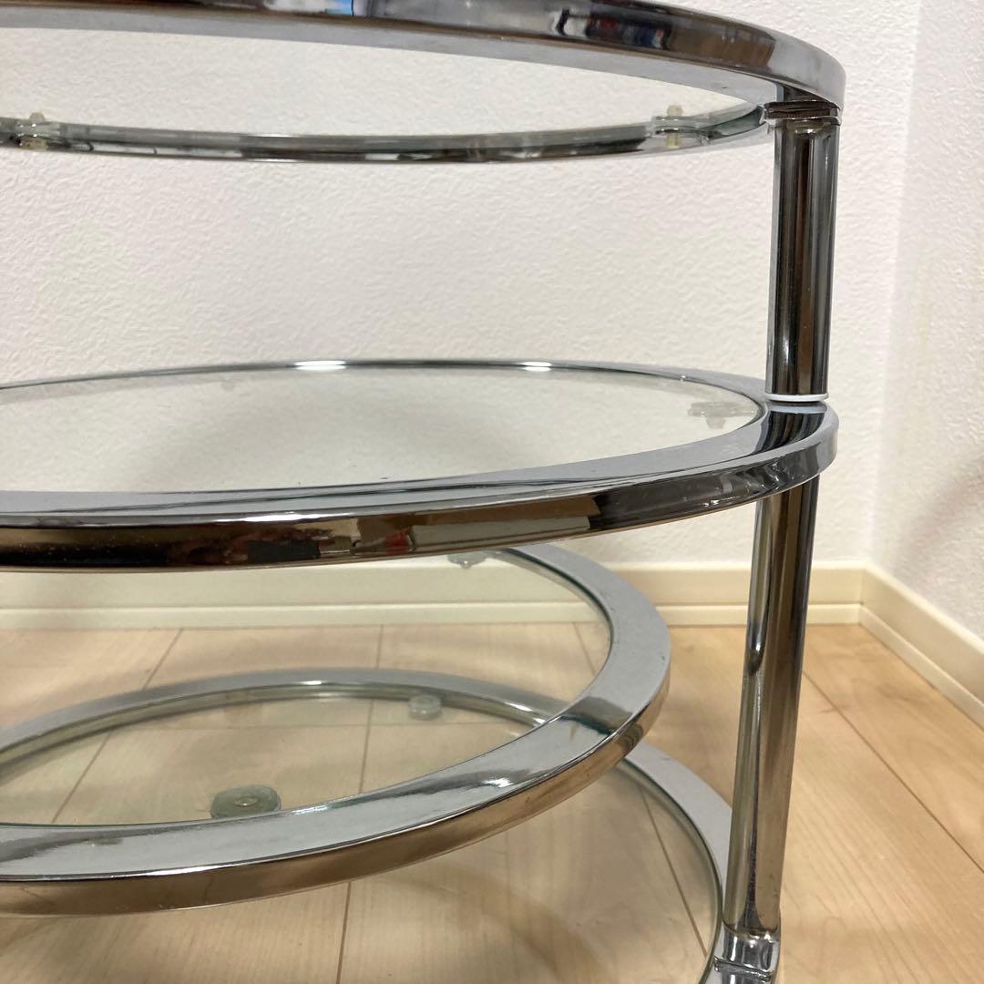 ミッドセンチュリー ラウンドテーブル 4段 丸型 北欧 ビンテージ 強化ガラス