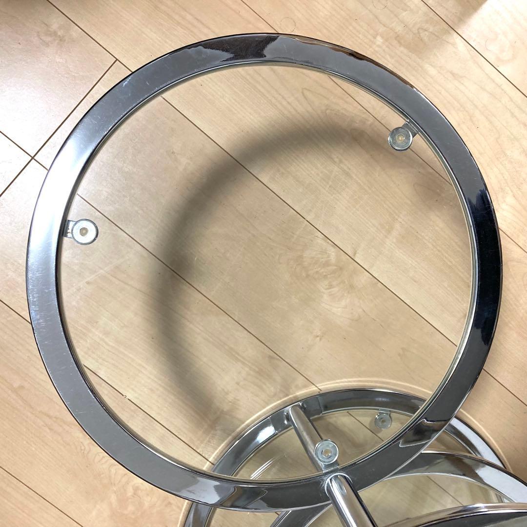 ミッドセンチュリー ラウンドテーブル 4段 丸型 北欧 ビンテージ 強化ガラス