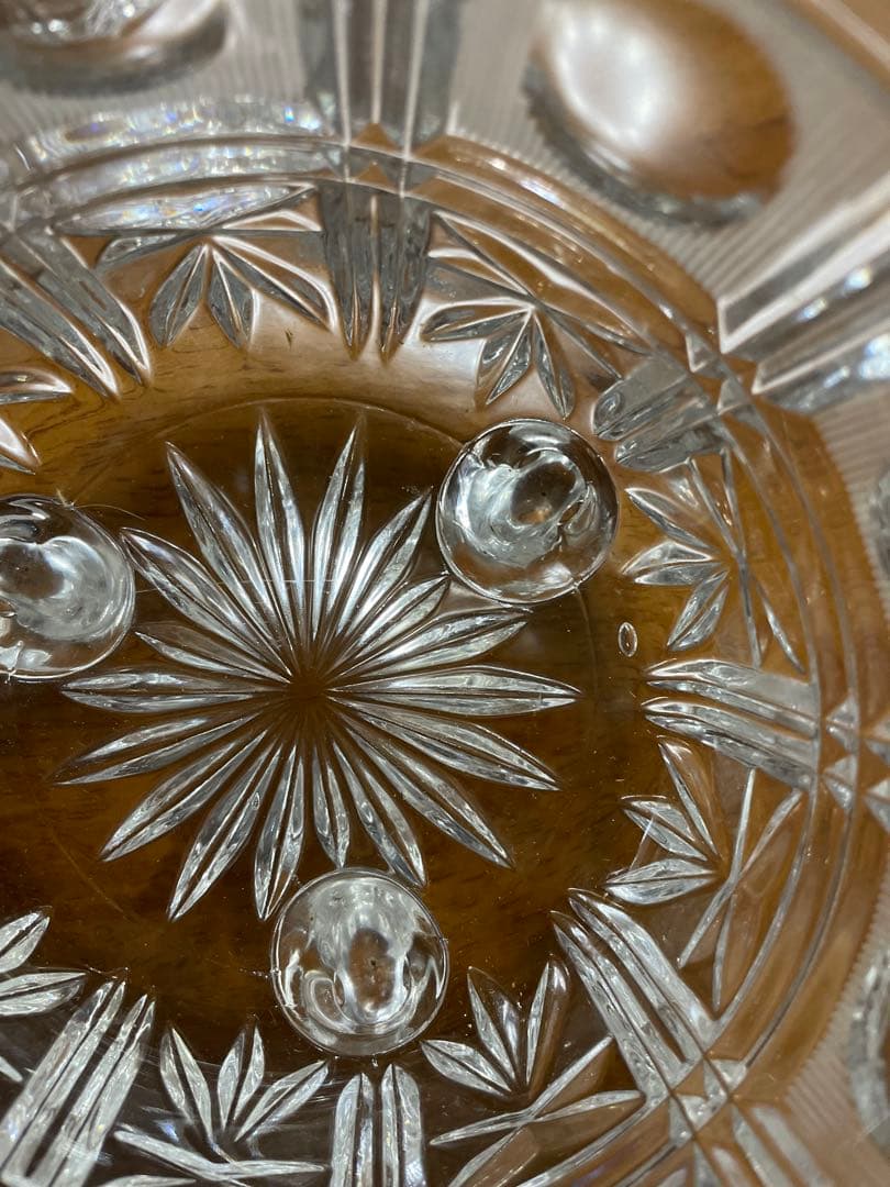 クリスタルカットガラス　キャニスター　脚付き　西ドイツ製　たのめる便利用