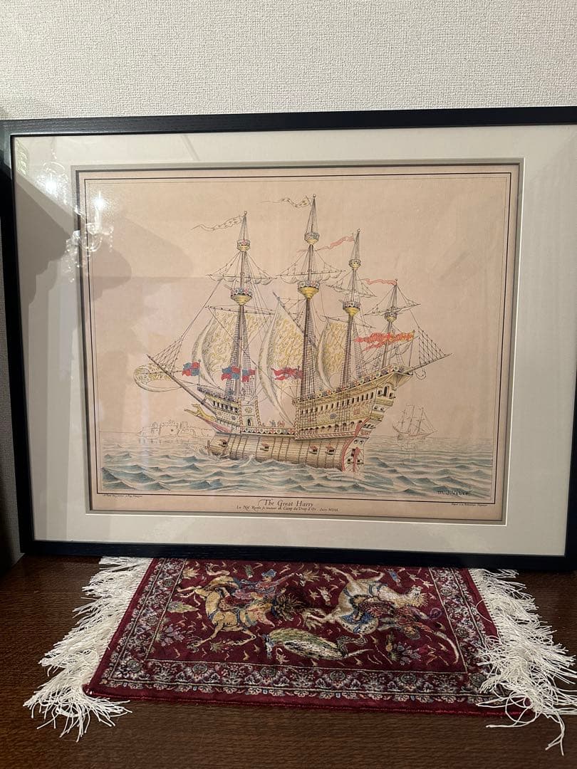 イギリスビンテージ　帆船エッチング