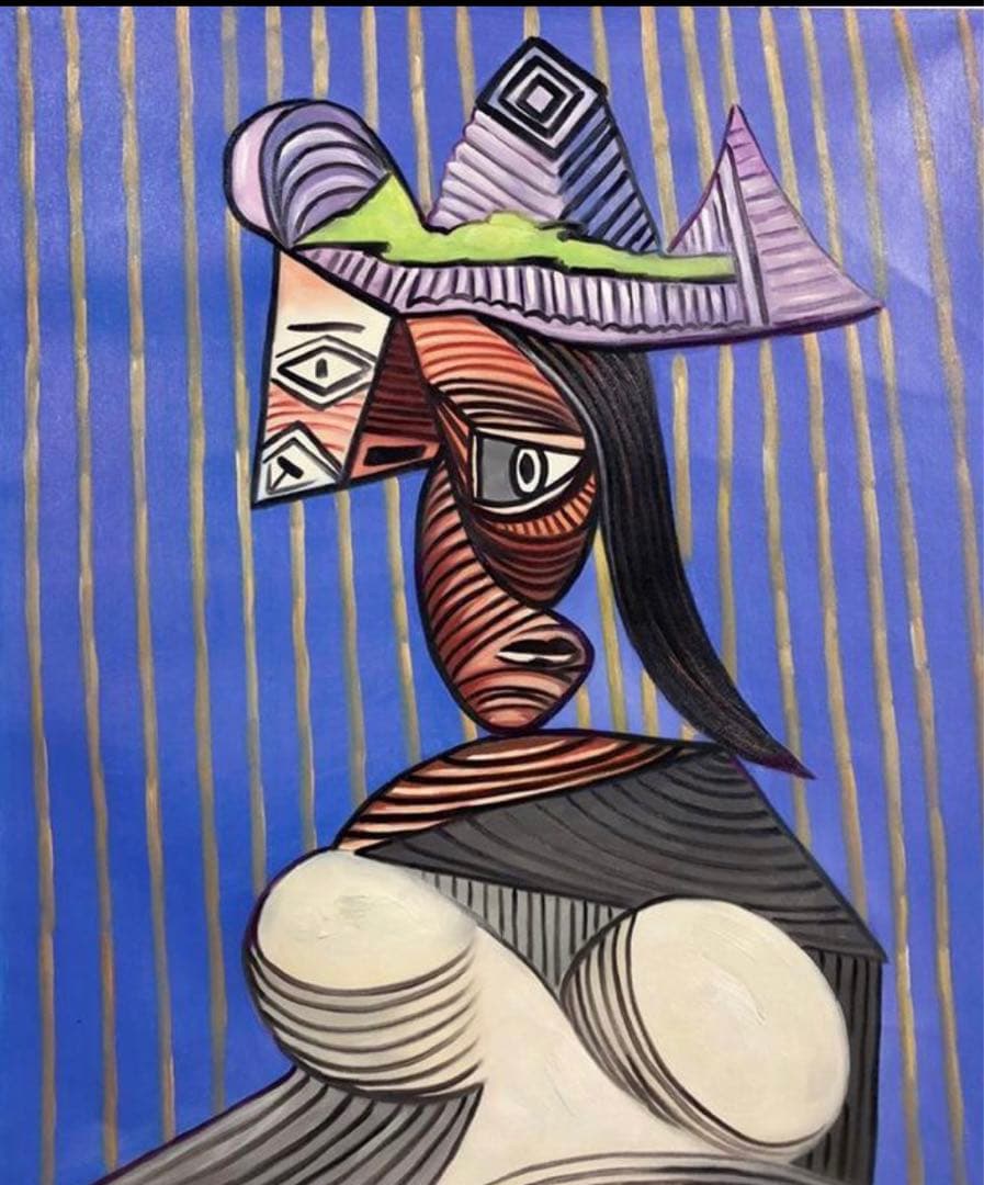 肉筆油絵☆F20号『Woman in a Stripped Hat』ピカソ/模写