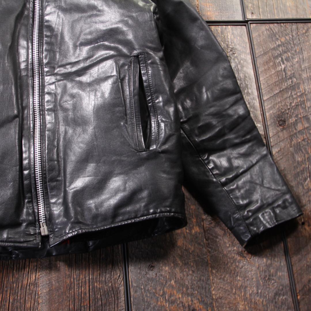 SP古着　訳あり　シングルライダース　レザージャケット　ブラック　L ボア裏地.