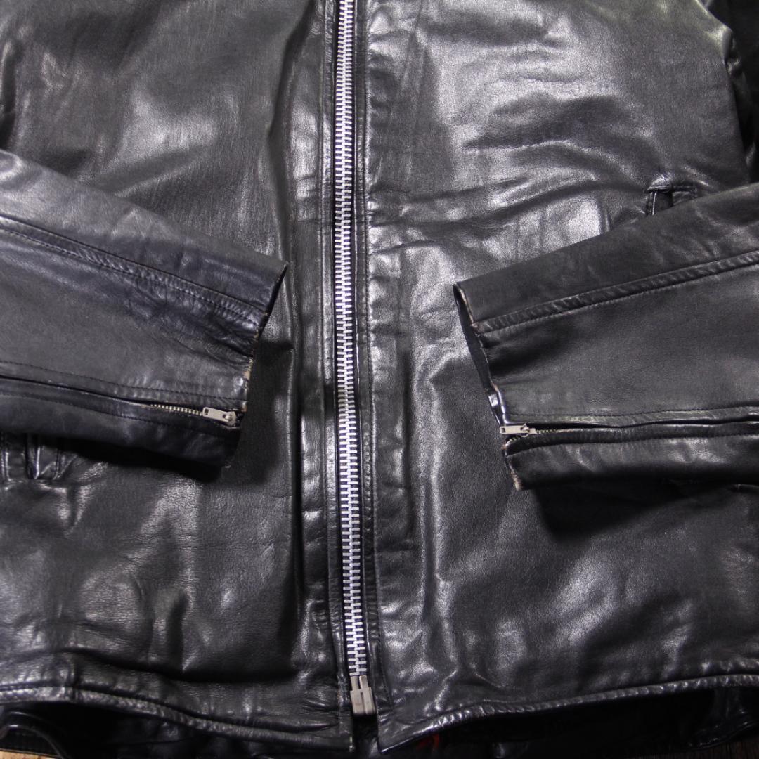 SP古着　訳あり　シングルライダース　レザージャケット　ブラック　L ボア裏地.