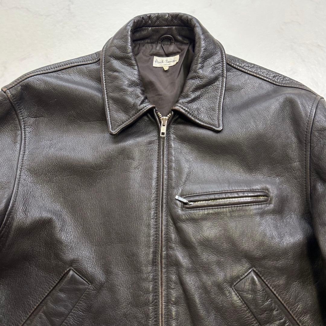 ポールスミス レザー トラッカージャケット 牛革 ブラウン系 L