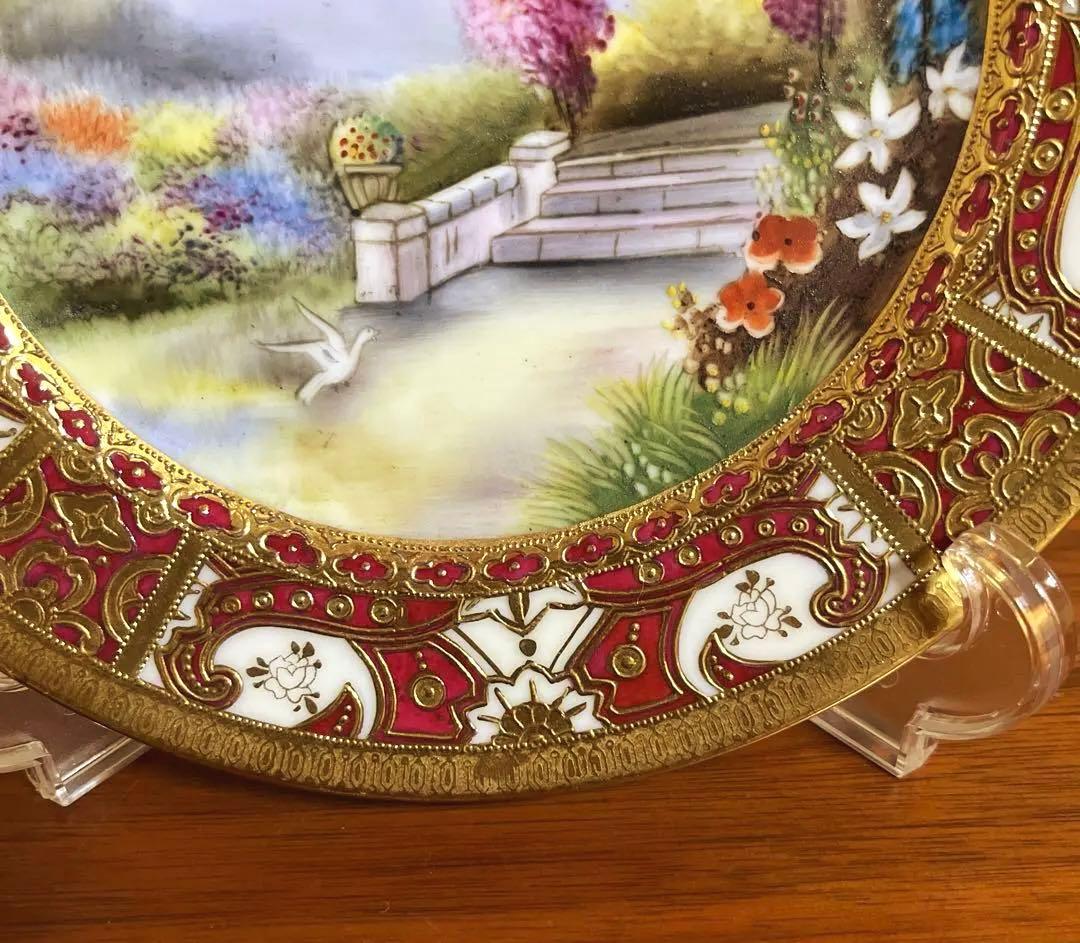 オールドノリタケ マルキ印　金盛り　風景花鳥文皿 里帰り　アンティーク