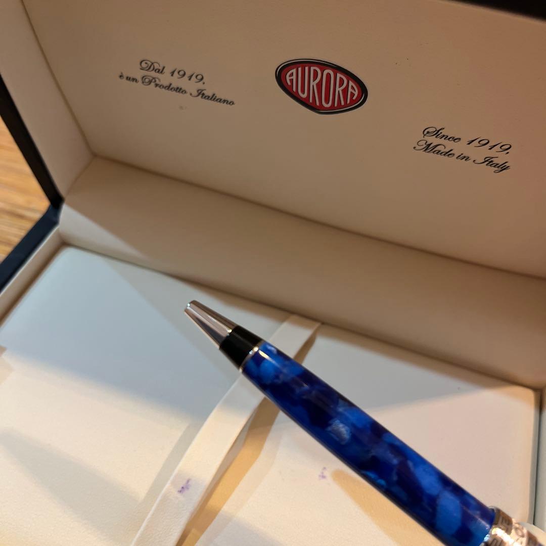 aurora アウロラ　オプティマ　青いマーブル模様 ボールペン
