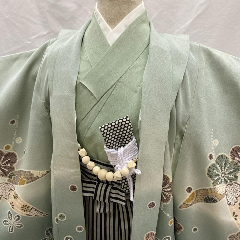 509ab48羽織と着物のみ◎七五三 五歳 男児 着物&羽織　金彩 青緑系◎
