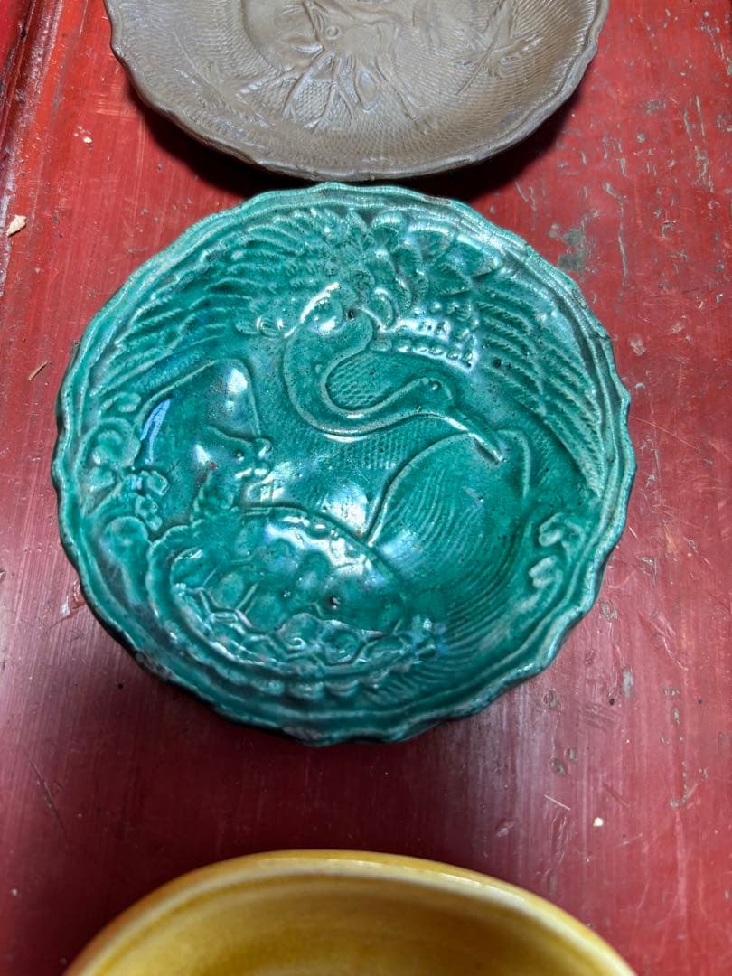 珉平焼 せんべい皿 緑釉 豆皿 淡路焼　民平焼 伊賀焼　古備前　セット