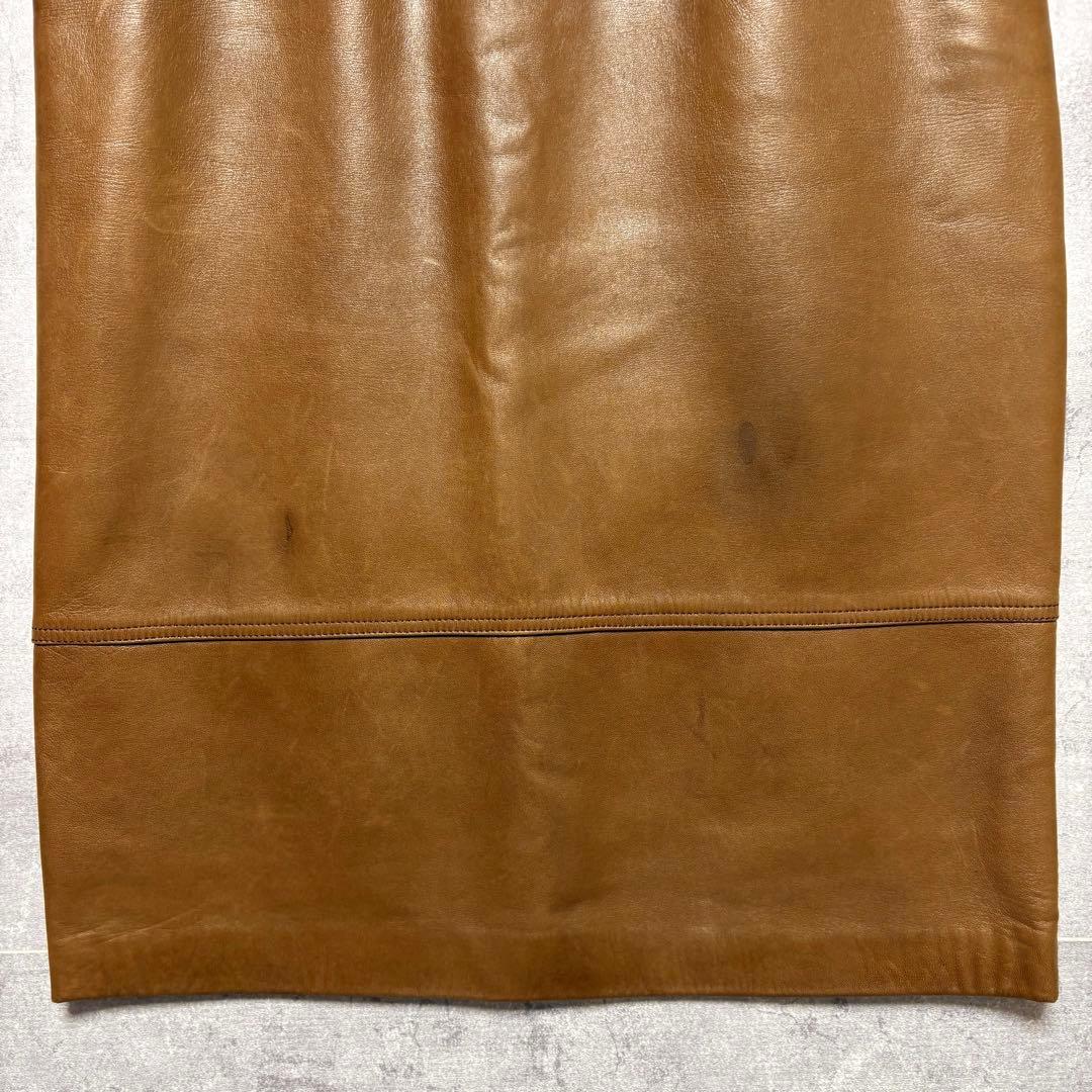 LOEWE ロエベ ラムレザー スカート 茶 ひざ丈 本革 ヴィンテージ