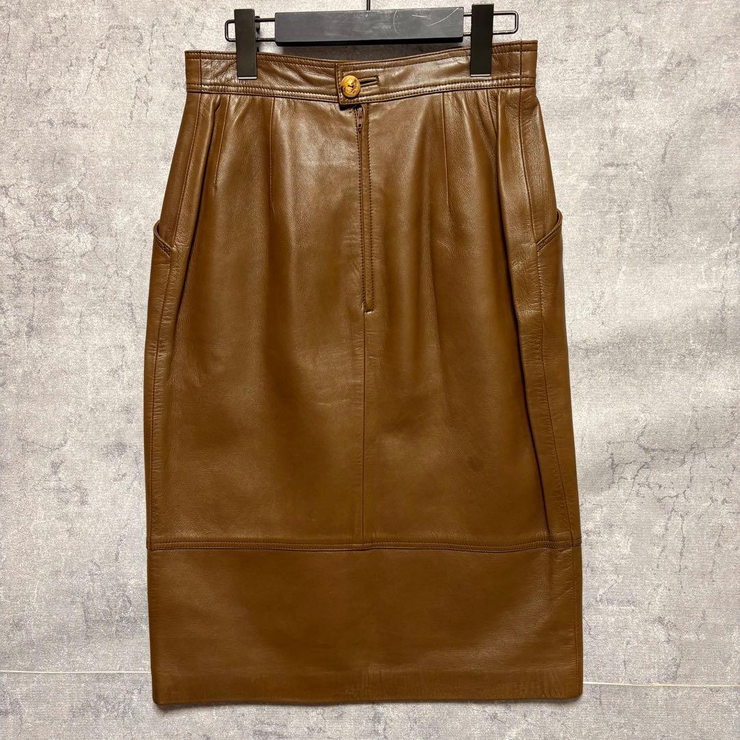 LOEWE ロエベ ラムレザー スカート 茶 ひざ丈 本革 ヴィンテージ