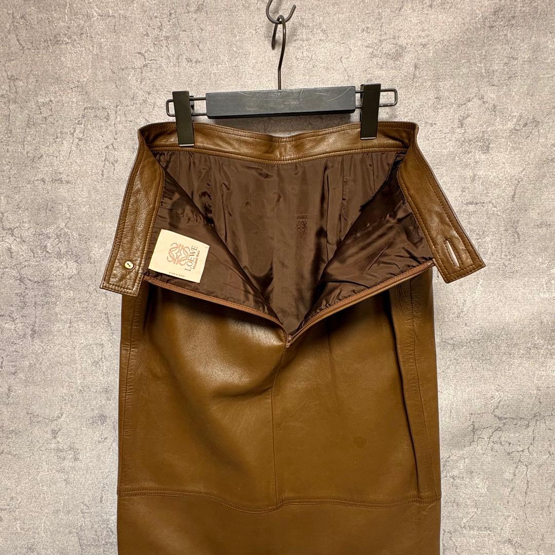 LOEWE ロエベ ラムレザー スカート 茶 ひざ丈 本革 ヴィンテージ