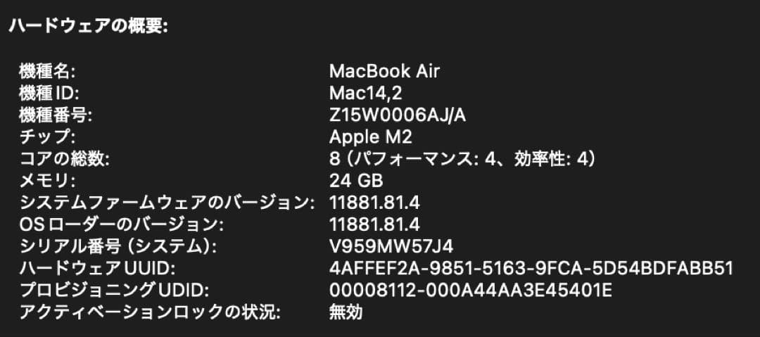【メモリ24GB！】Apple MacBook M2 シルバー本体